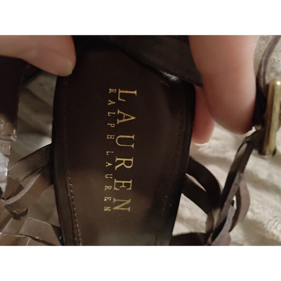 Lauren Ralph Lauren Brown Woven Leather Cork Wedge Sandal Size 8.5 Boho Western - Picture 7 of 7